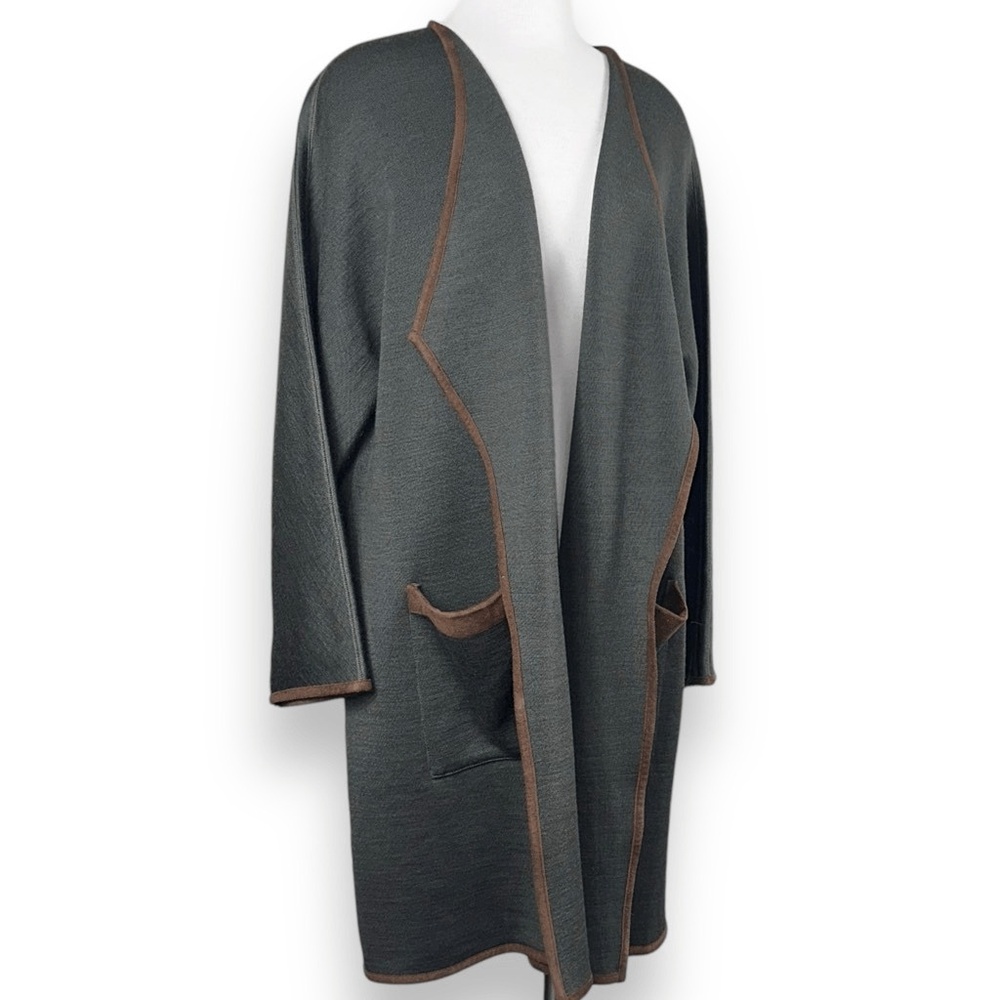 Soft Surroundings Wool Blend Long Cardigan with Faux Suede Trim Womens size Lar